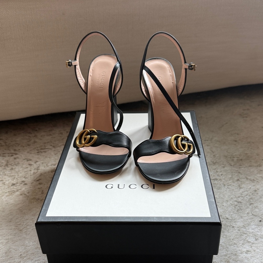 Gucci Black Heels with Gold Accent